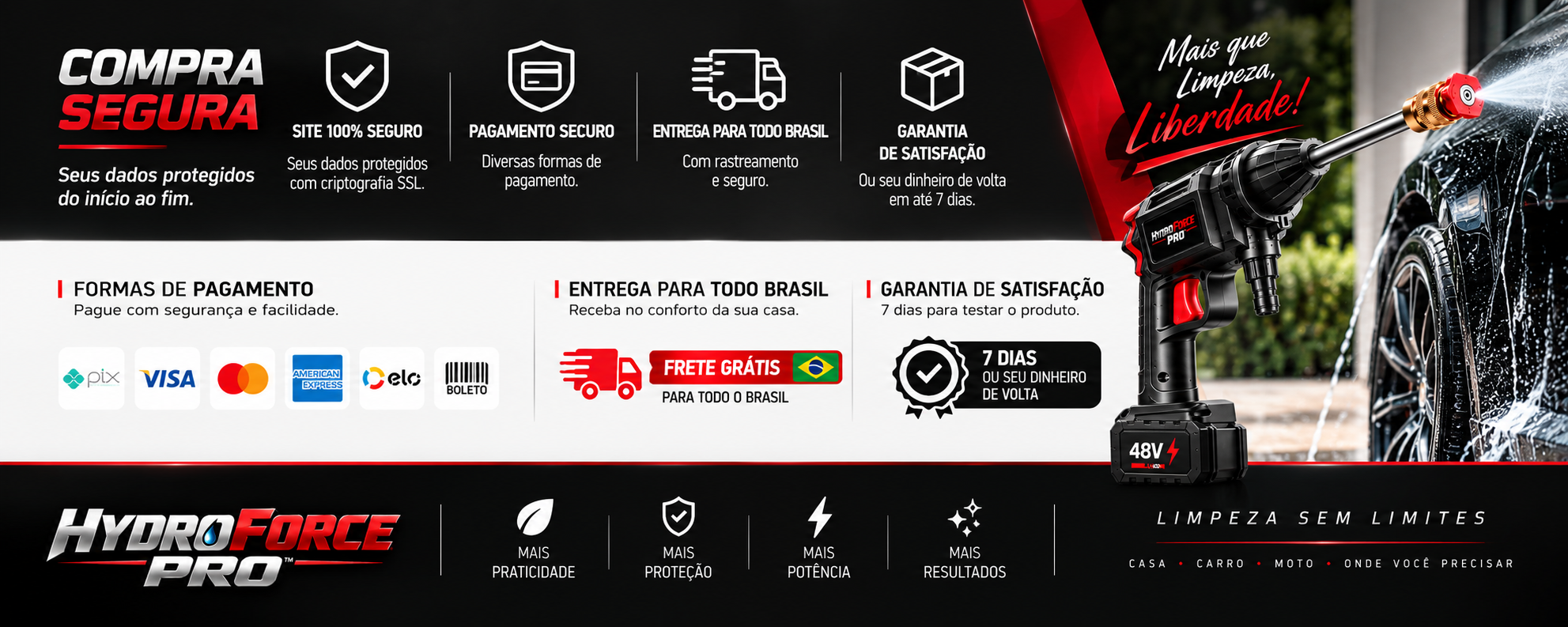 Compra segura HydroForce Pro: site e pagamento seguros, entrega para todo o Brasil e garantia de satisfação